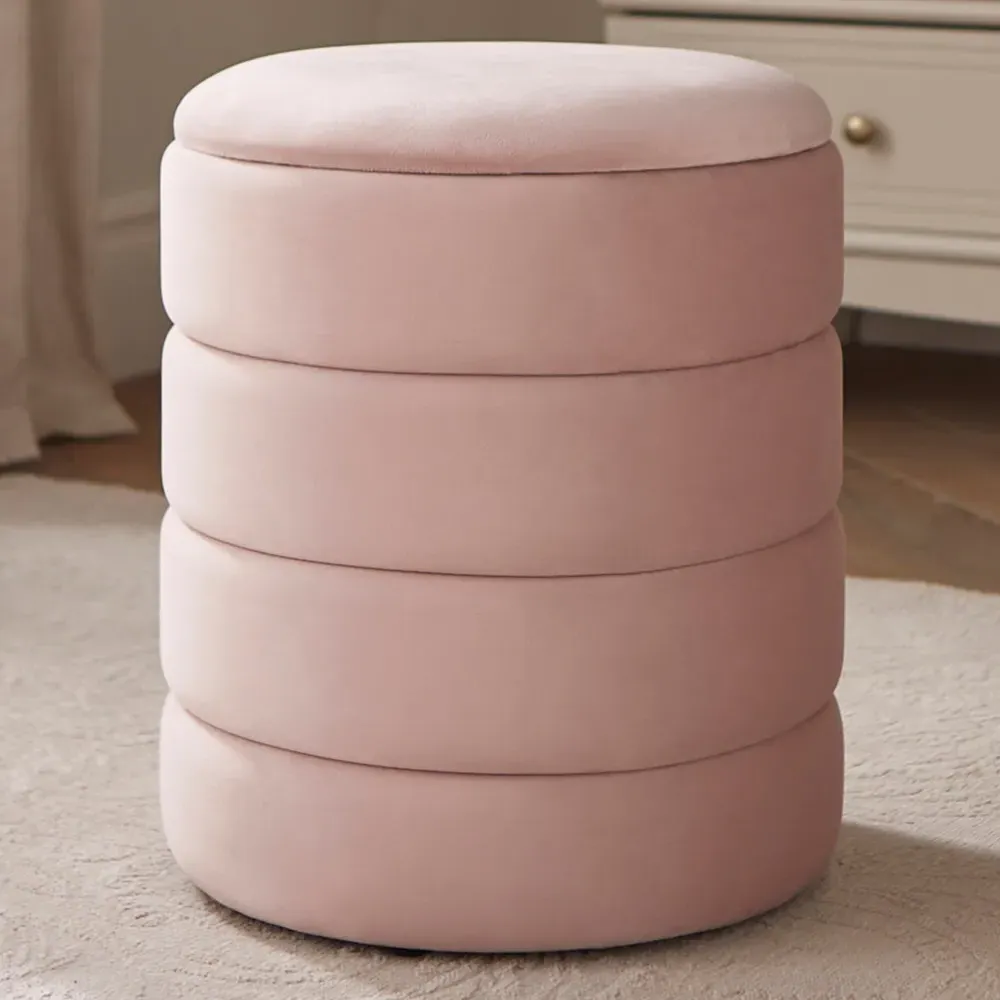 Klara Storage Stool with Hidden Compartment - Pink, Velvet image