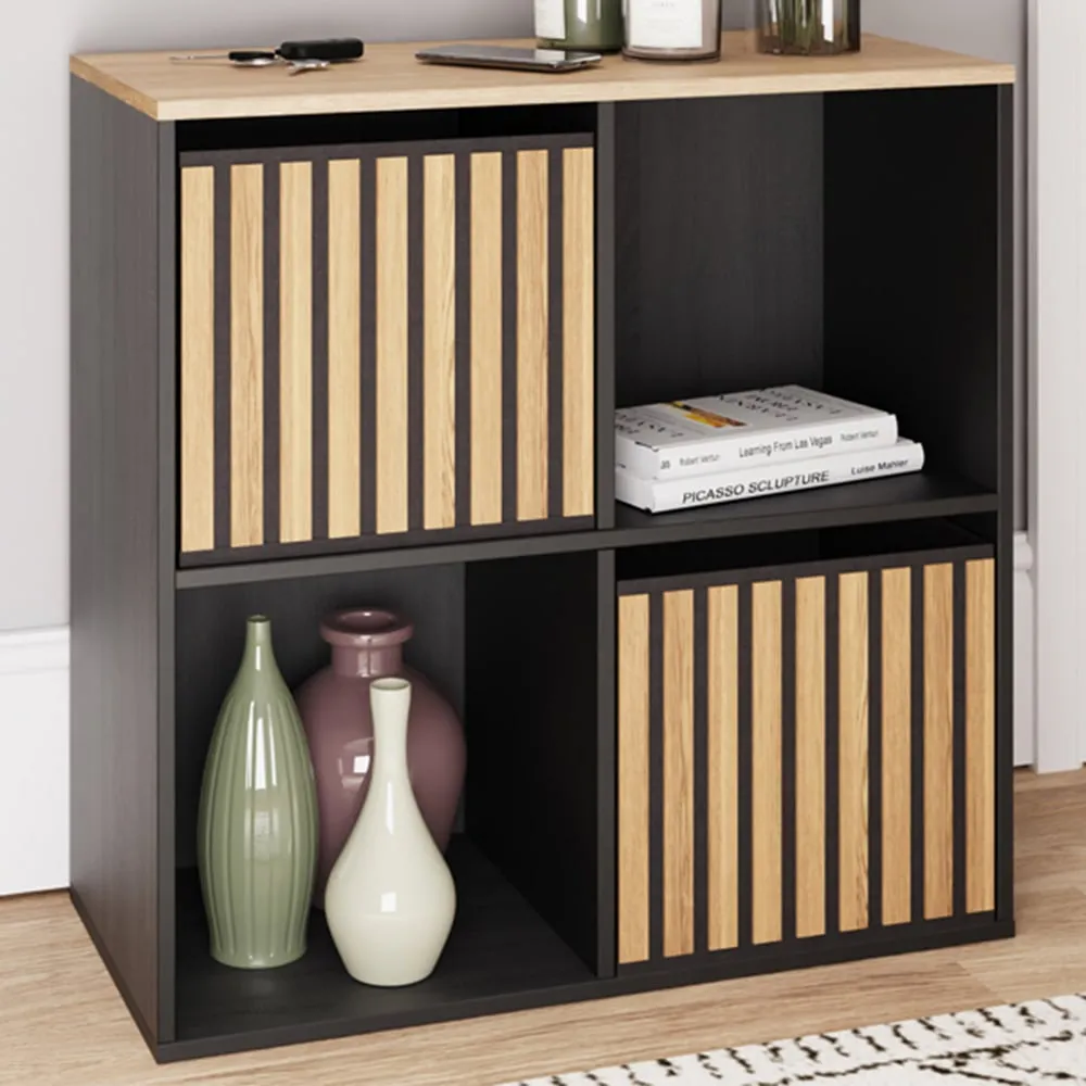 Kube 2 Drawer 2 Shelf Cube Storage Unit - Black, Oak image