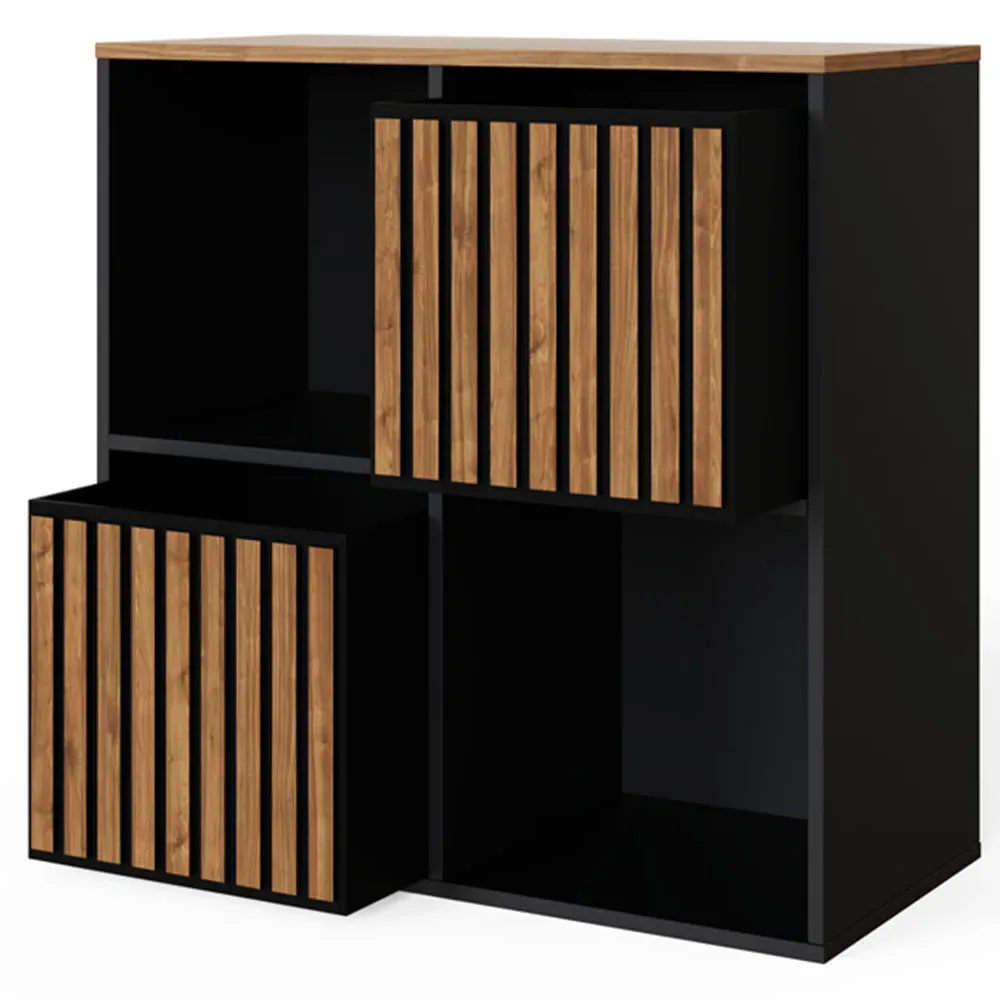 Kube 2 Drawer 2 Shelf Storage Unit - Black, Walnut