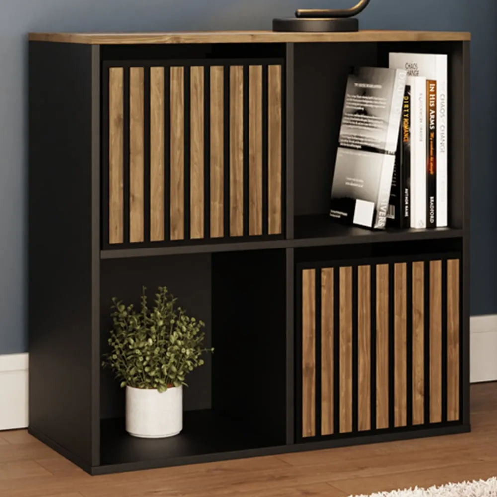 Kube 2 Drawer 2 Shelf Storage Unit - Black, Walnut image