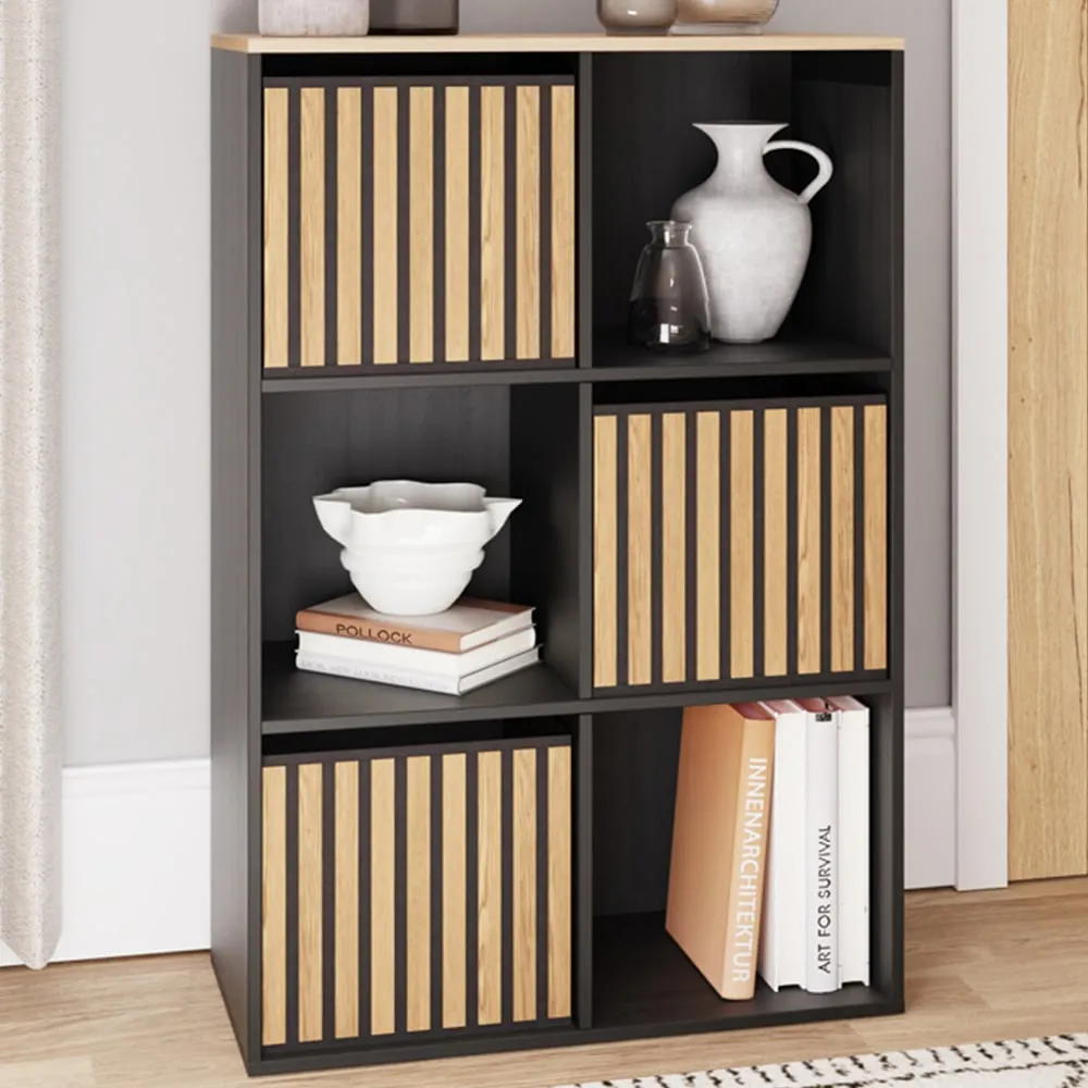 Kube 3 Drawer 3 Shelf Storage Unit - Black, Oak image