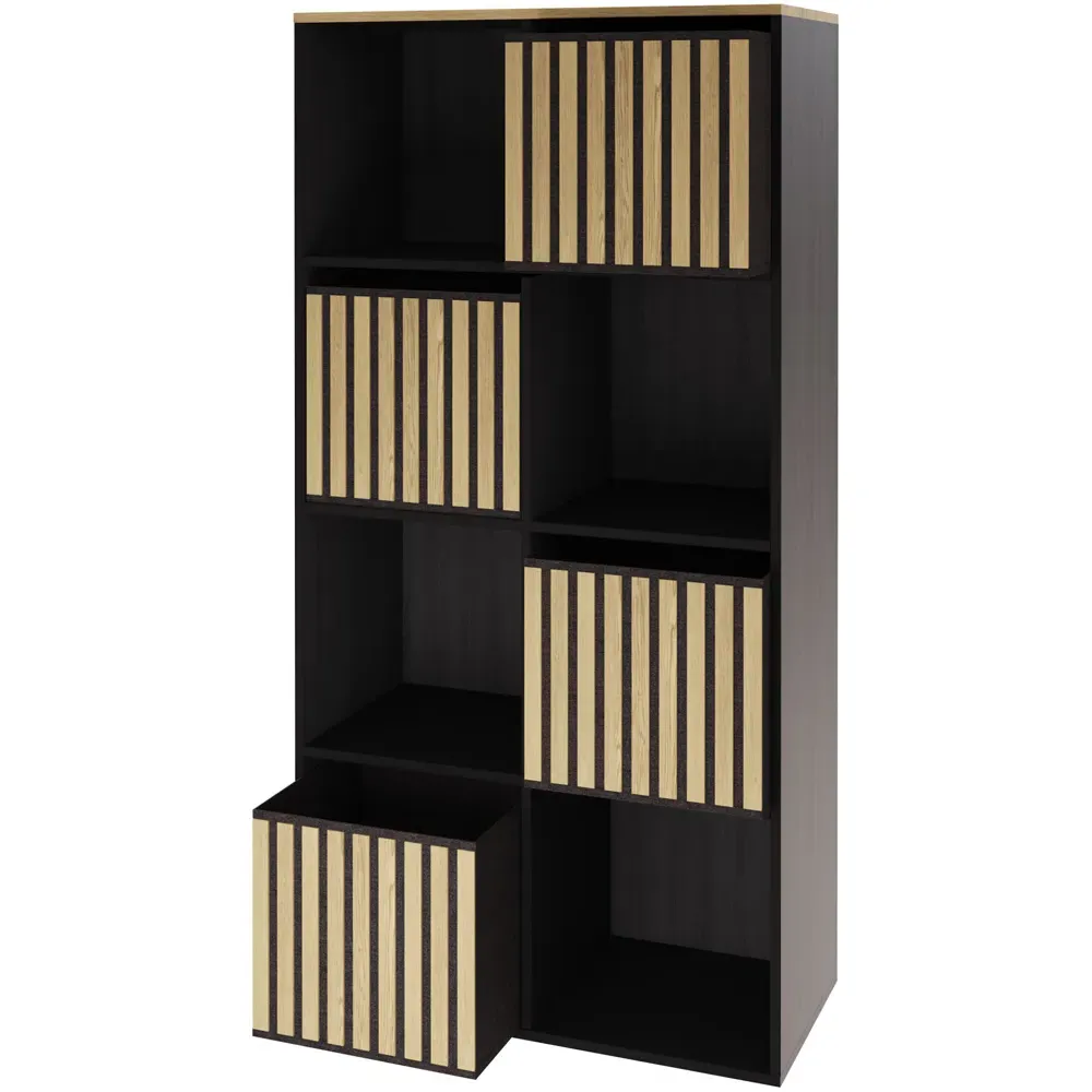 Kube 4 Drawer 4 Shelf Storage Unit - Black, Oak