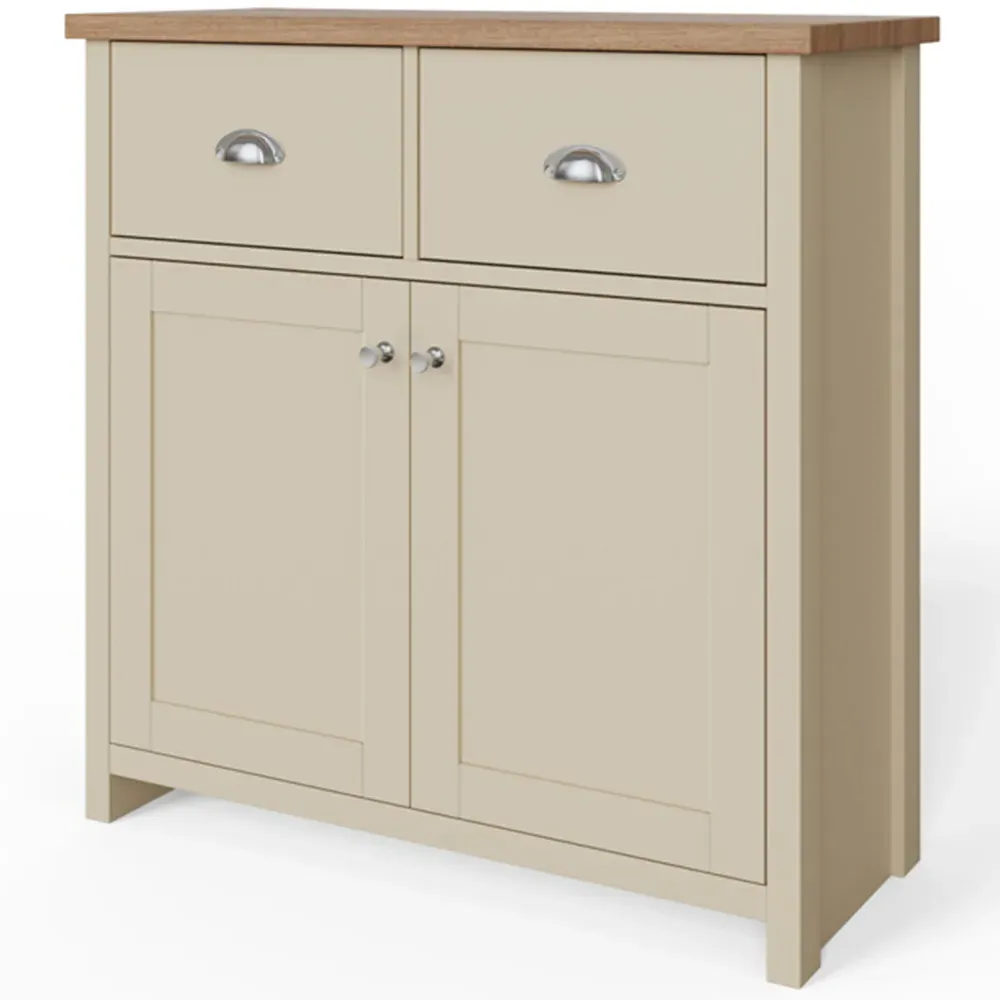 Lancaster 2 Door 2 Drawer Compact Sideboard - Cream, Oak
