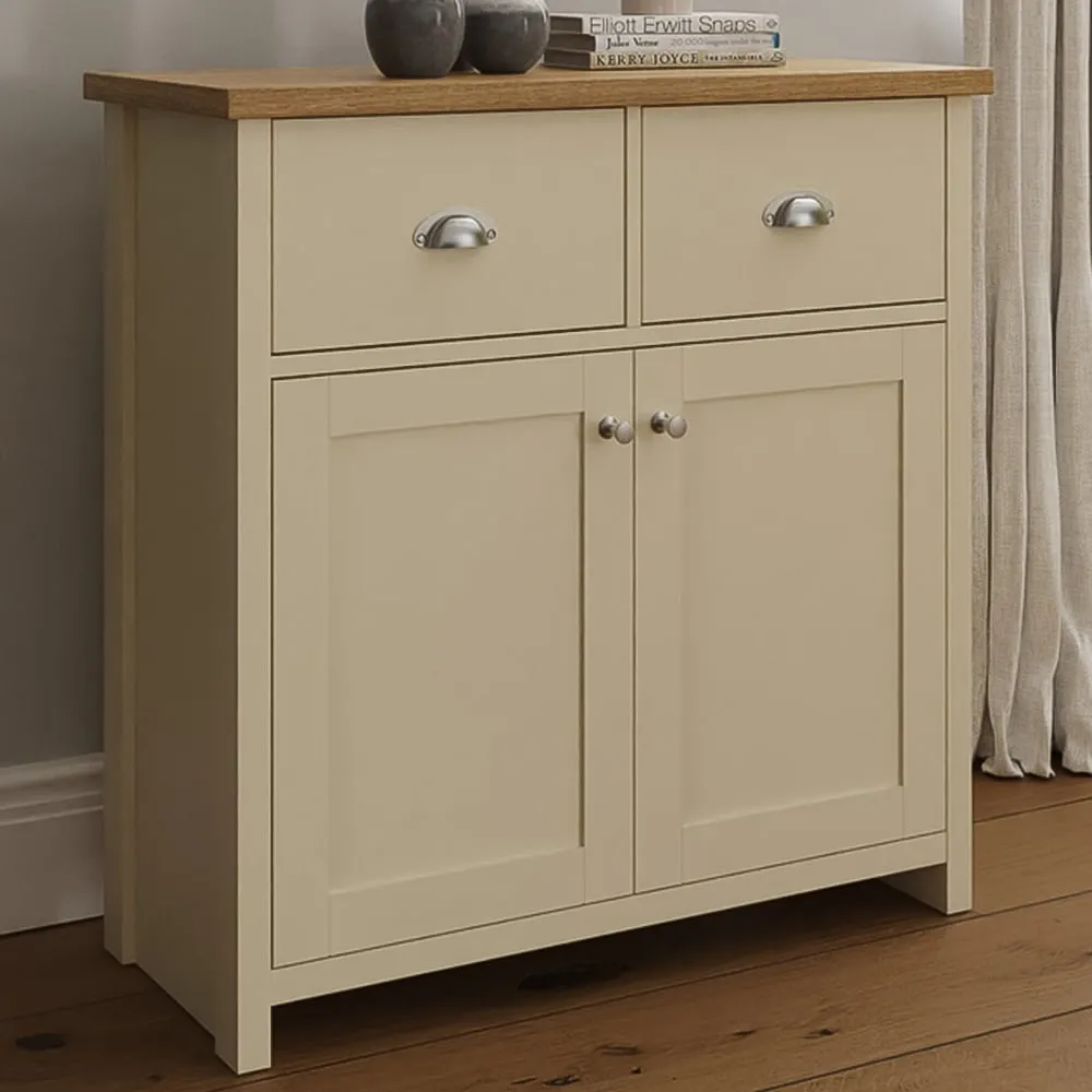 Lancaster 2 Door 2 Drawer Compact Sideboard - Cream, Oak