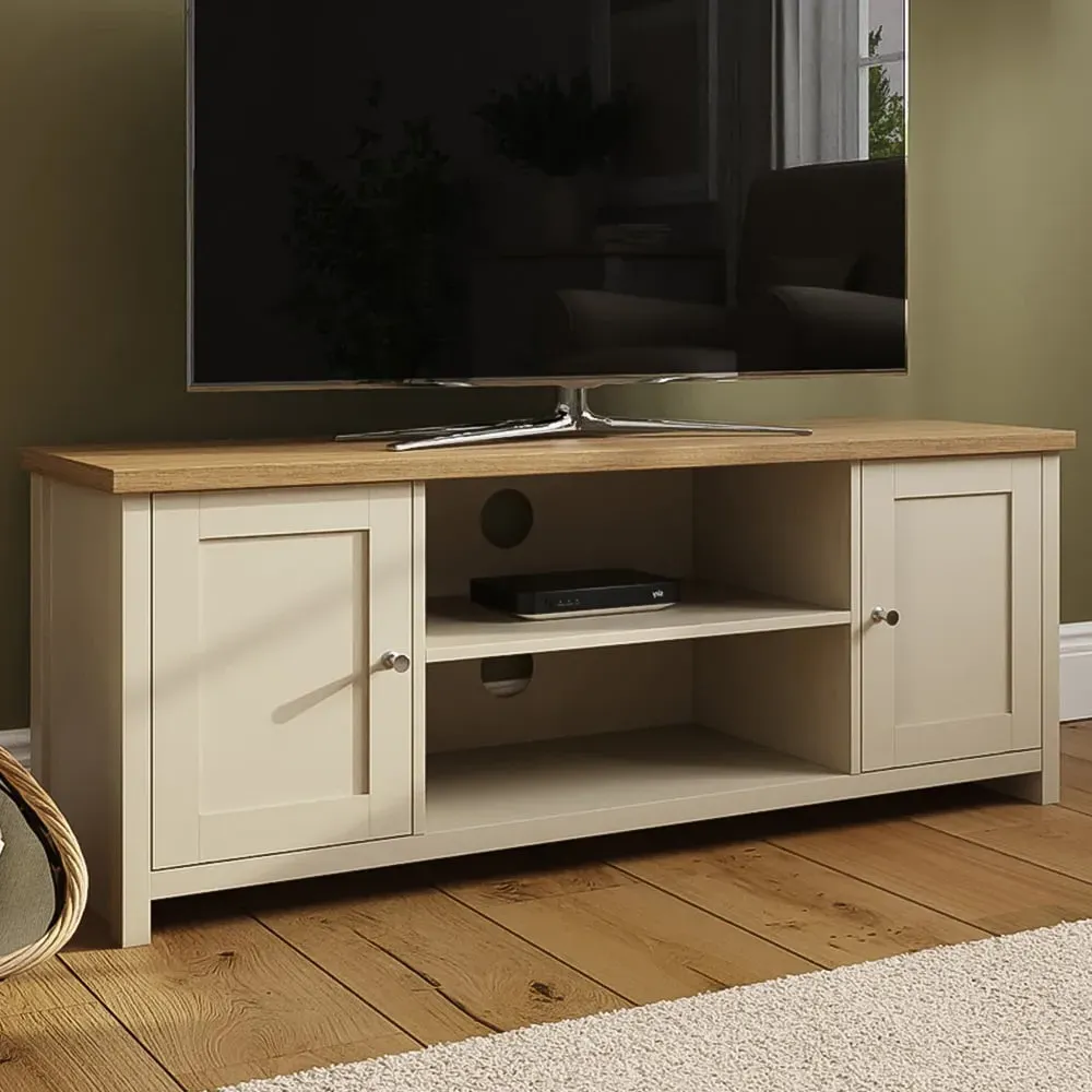 Lancaster 2 Door 2 Shelf Large TV Unit - Cream, Oak