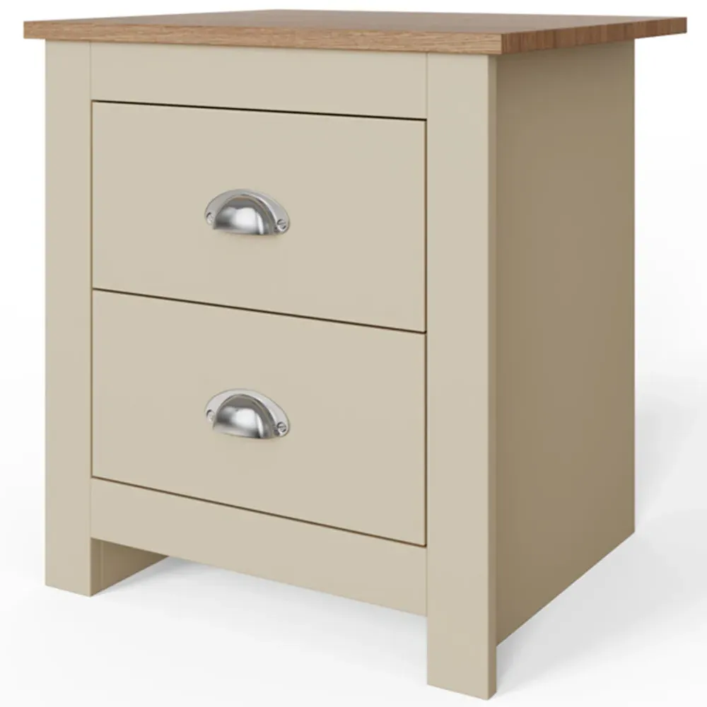 Lancaster 2 Drawer Bedside Table - Cream, Oak