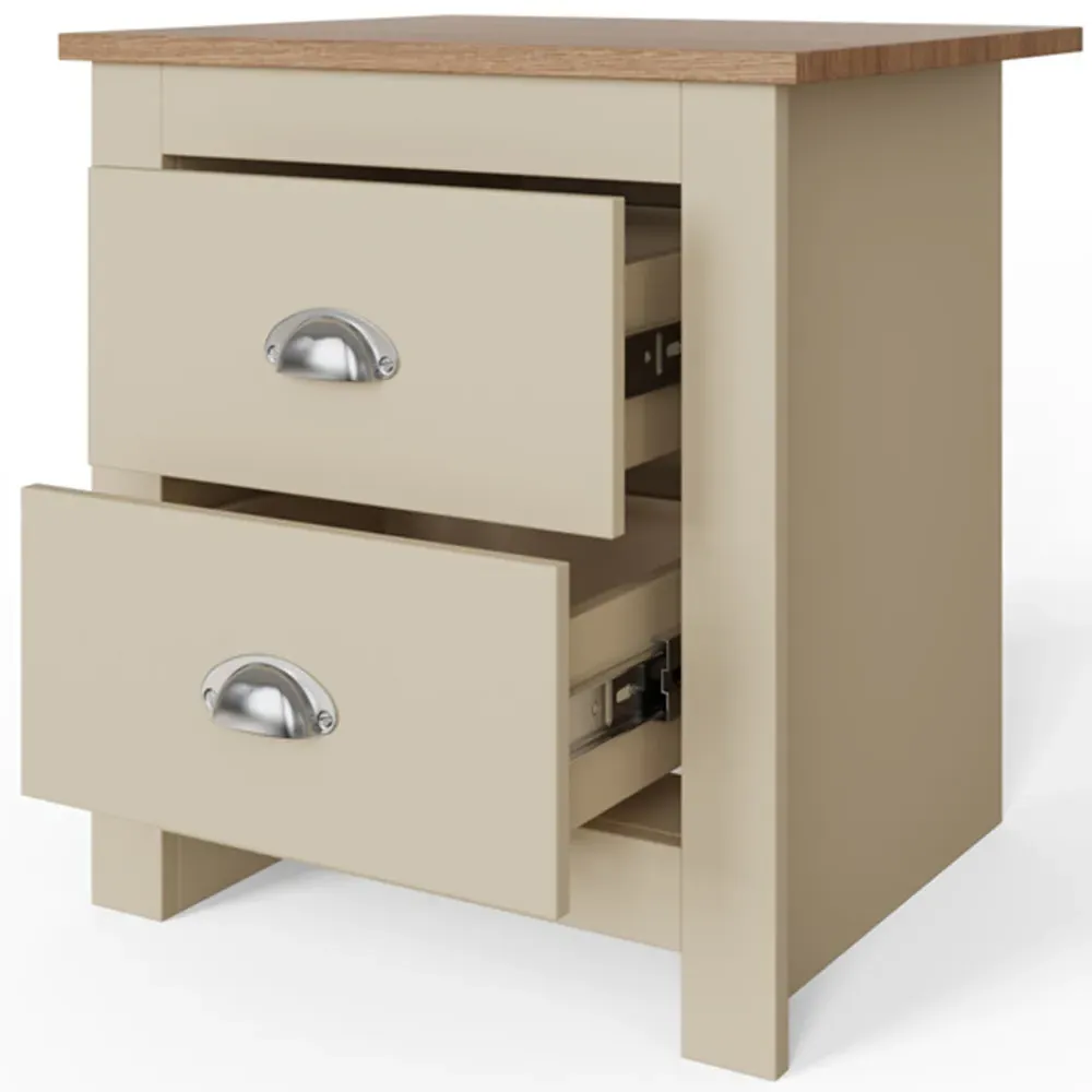 Lancaster 2 Drawer Bedside Table - Cream, Oak