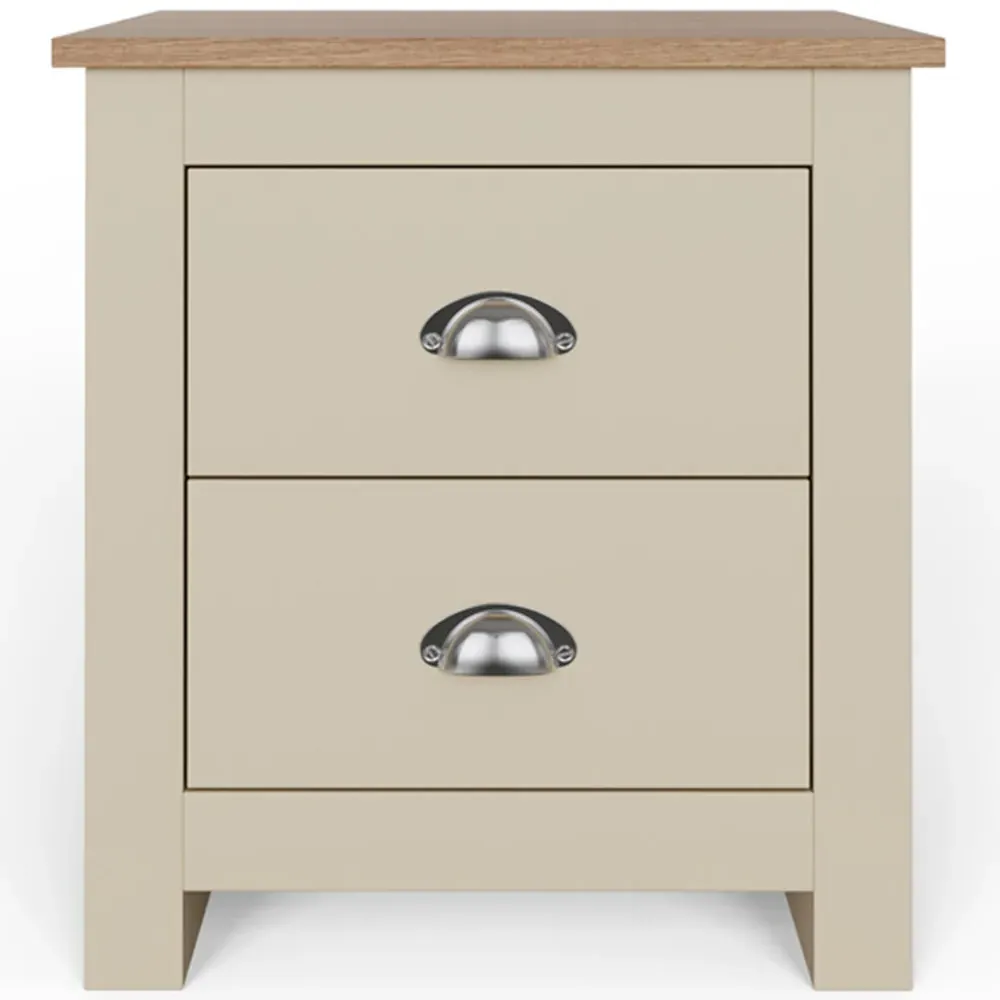 Lancaster 2 Drawer Bedside Table - Cream, Oak