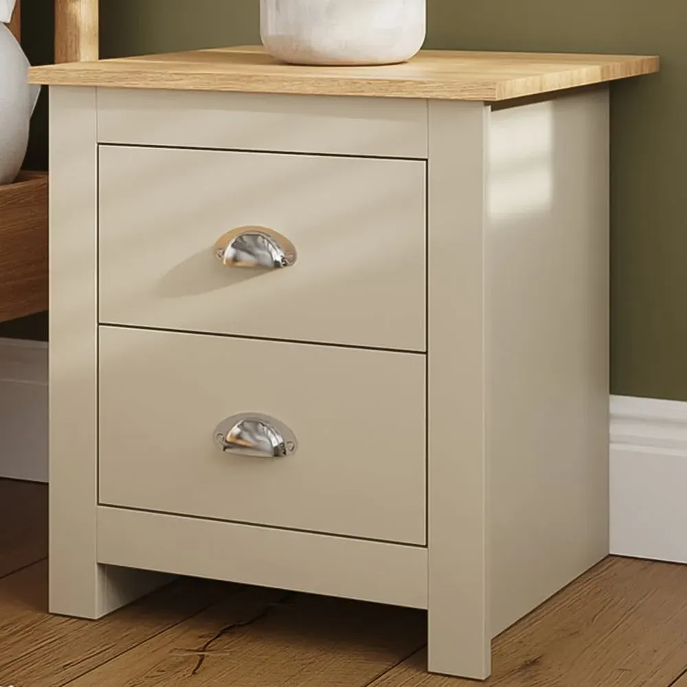 Lancaster 2 Drawer Bedside Table - Cream, Oak