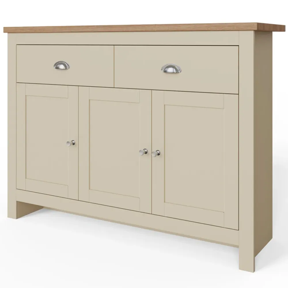 Lancaster 3 Door 2 Drawer Large Sideboard - Cream, Oak