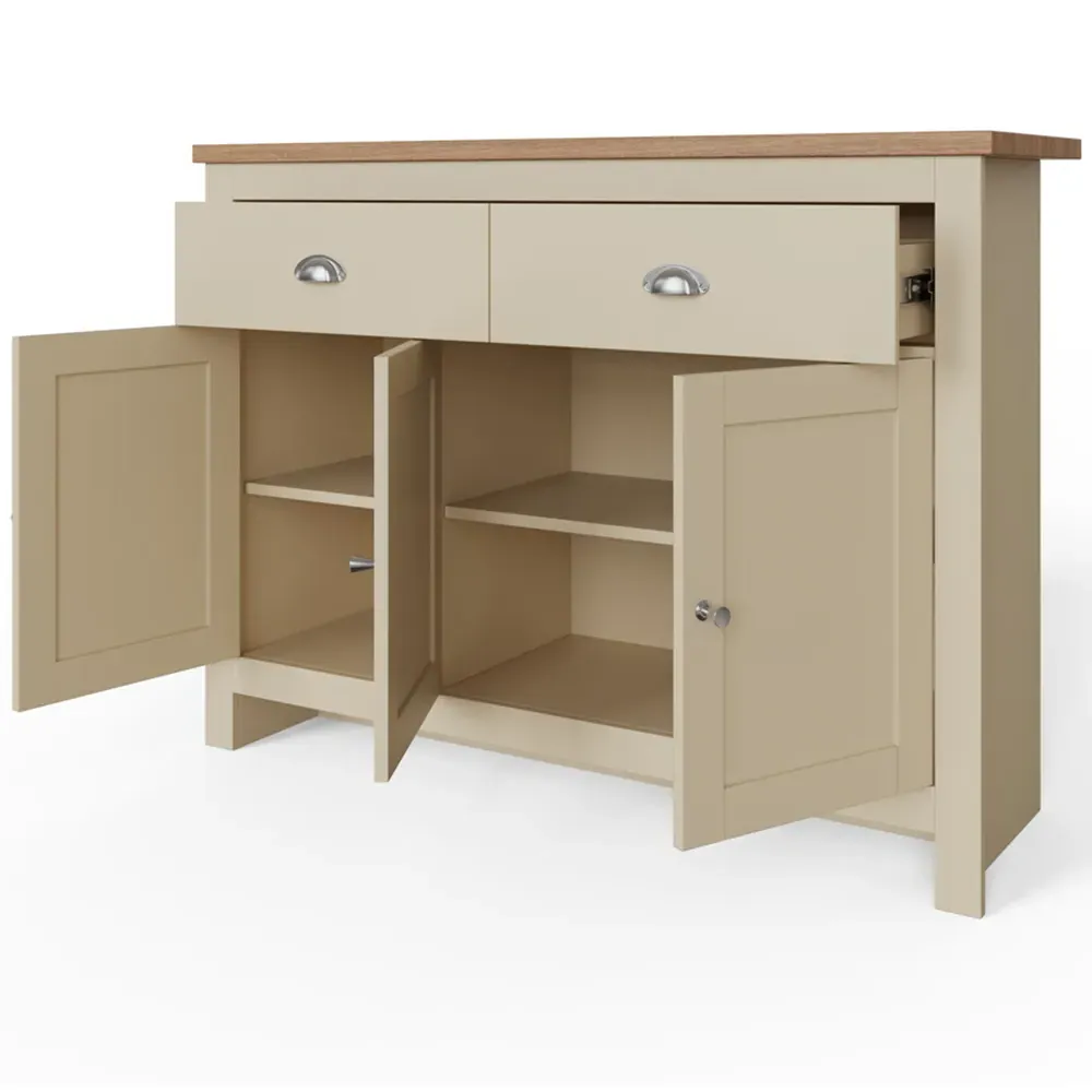 Lancaster 3 Door 2 Drawer Large Sideboard - Cream, Oak