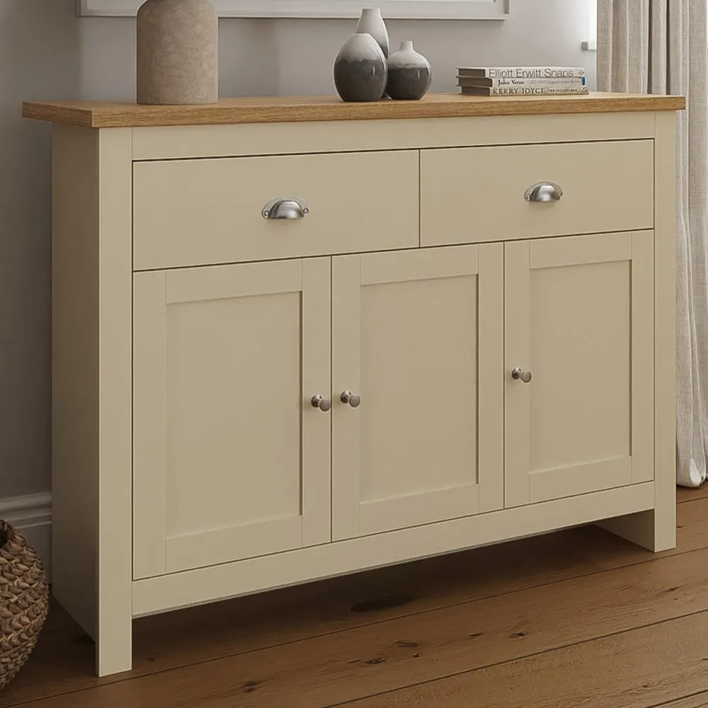Lancaster 3 Door 2 Drawer Large Sideboard - Cream, Oak