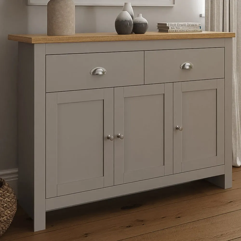 Lancaster 3 Door 2 Drawer Large Sideboard - Grey, Oak image