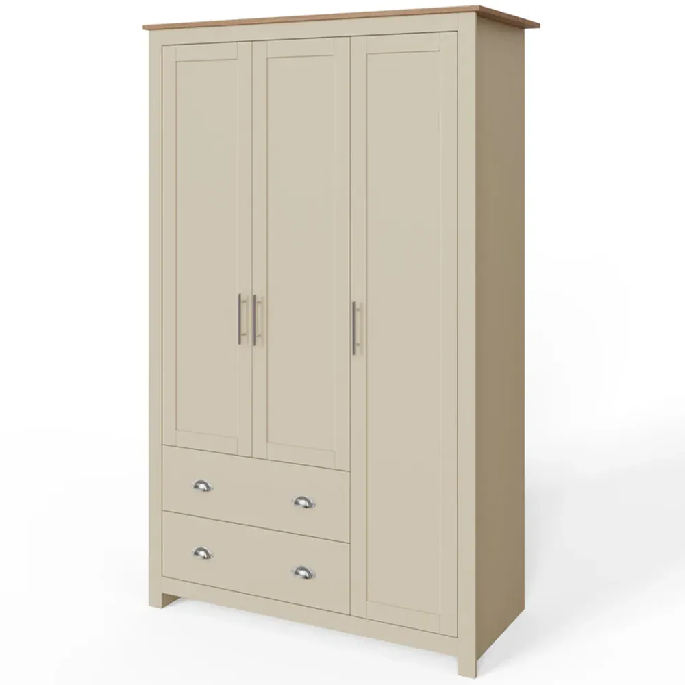 Lancaster 3 Door 2 Drawer Wardrobe - Cream, Oak