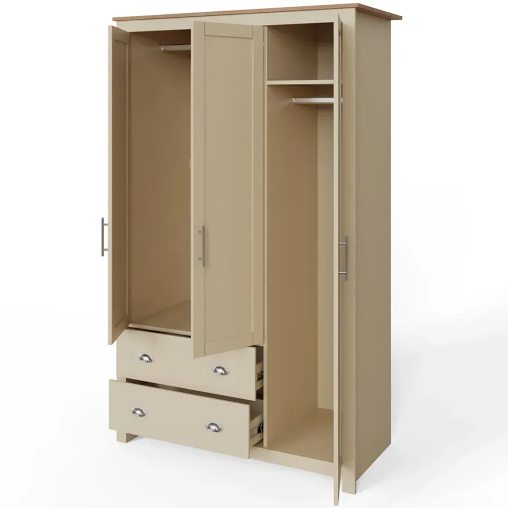 Lancaster 3 Door 2 Drawer Wardrobe - Cream, Oak