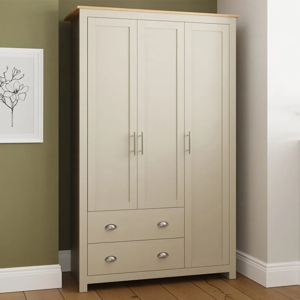 Lancaster 3 Door 2 Drawer Wardrobe - Cream, Oak