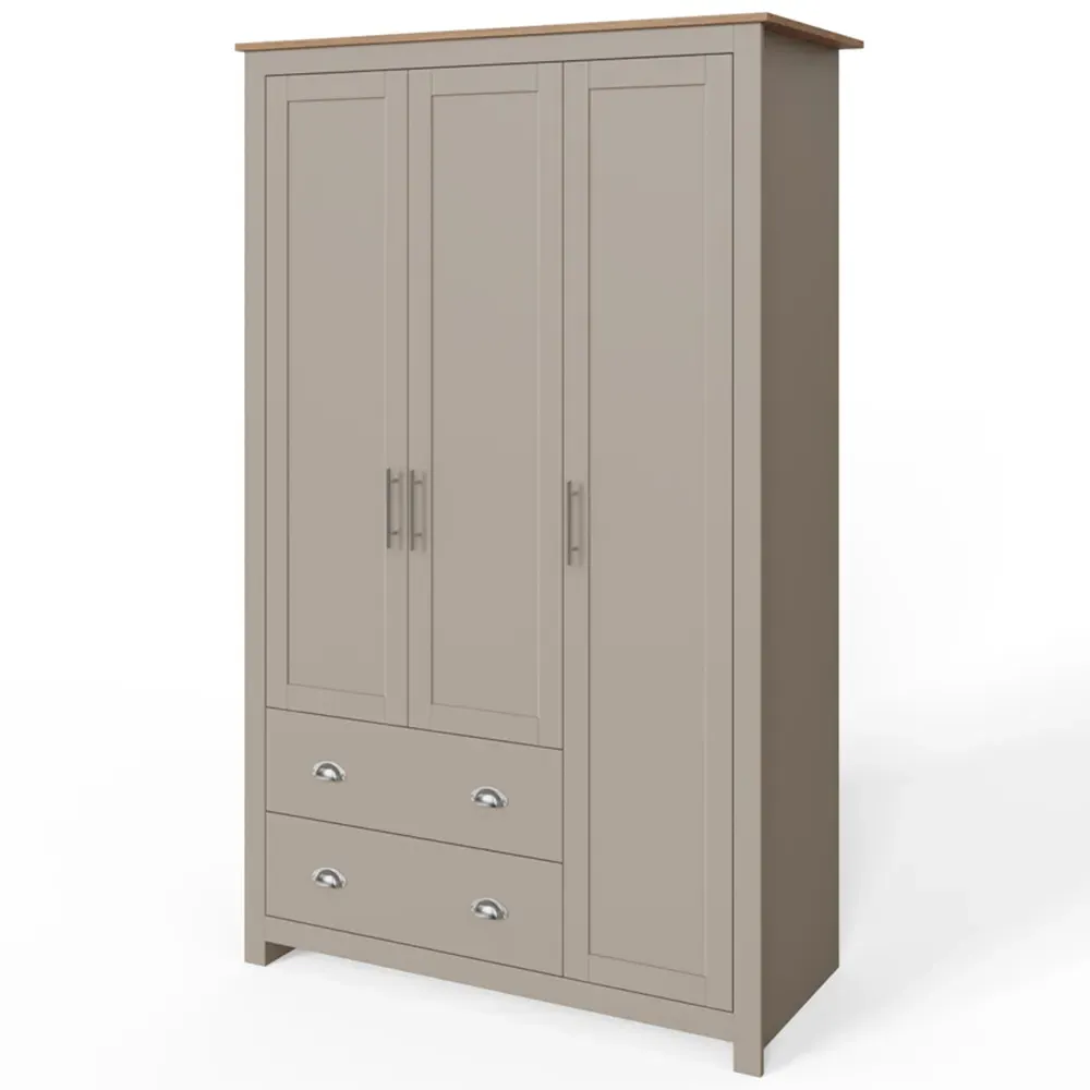 Lancaster 3 Door Wardrobe with Drawers - Grey, Oak