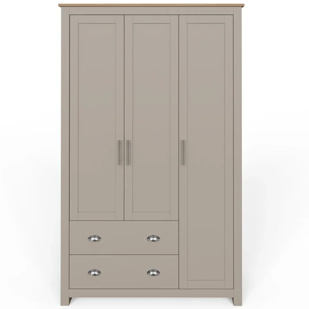 Lancaster 3 Door Wardrobe with Drawers - Grey, Oak