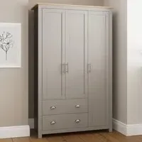 Lancaster 3 Door Wardrobe with Drawers - Grey, Oak