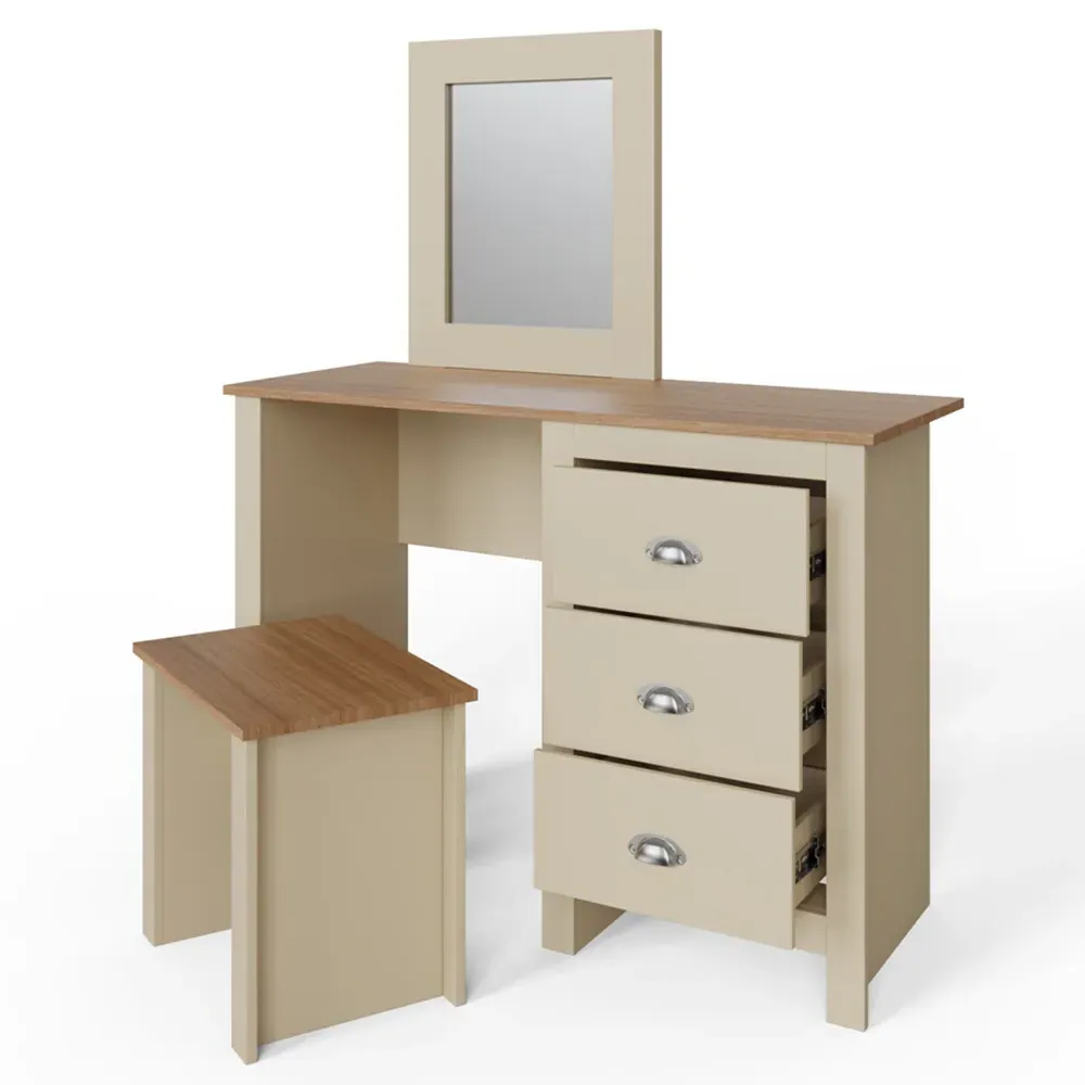 Lancaster 3 Drawer Dressing Table Set with Mirror - Cream, Oak