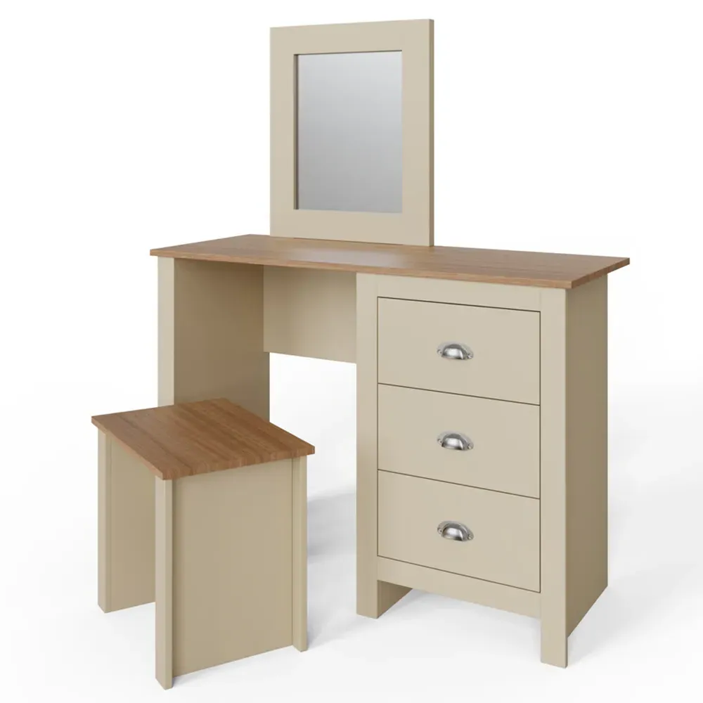 Lancaster 3 Drawer Dressing Table Set with Mirror - Cream, Oak