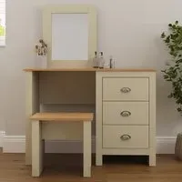 Lancaster 3 Drawer Dressing Table Set with Mirror - Cream, Oak