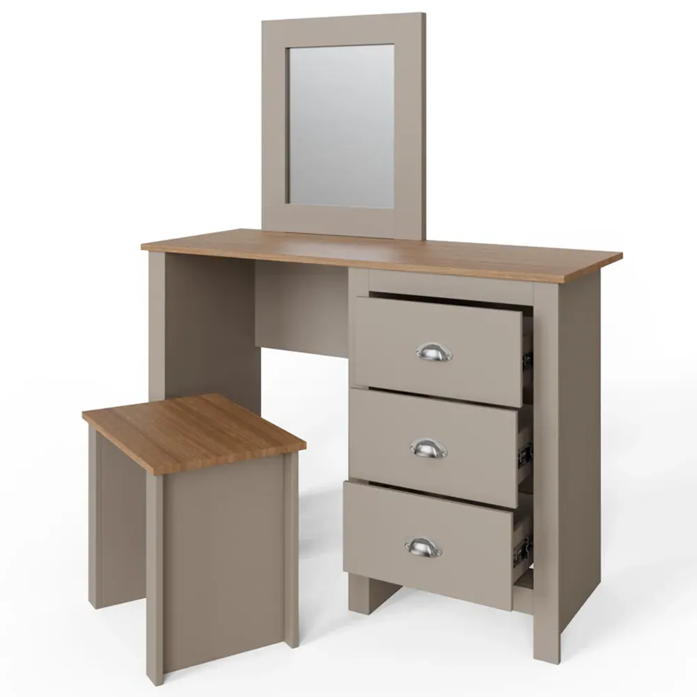 Lancaster 3 Drawer Dressing Table Set with Mirror - Grey