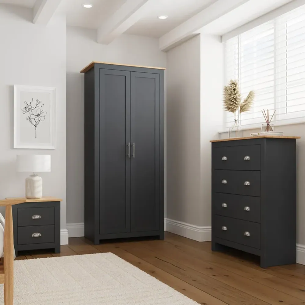 Lancaster 3 Piece Bedroom Furniture Set - Blue, Oak