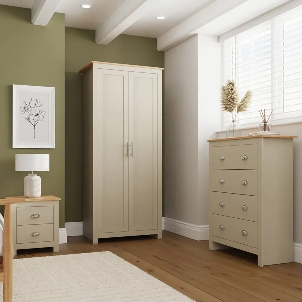 Lancaster 3 Piece Bedroom Furniture Set - Cream, Oak