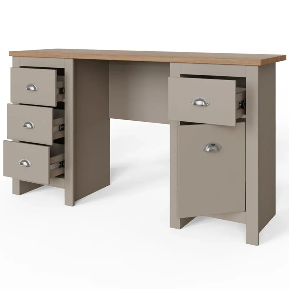Lancaster 4 Drawer Study Desk - Grey, Oak
