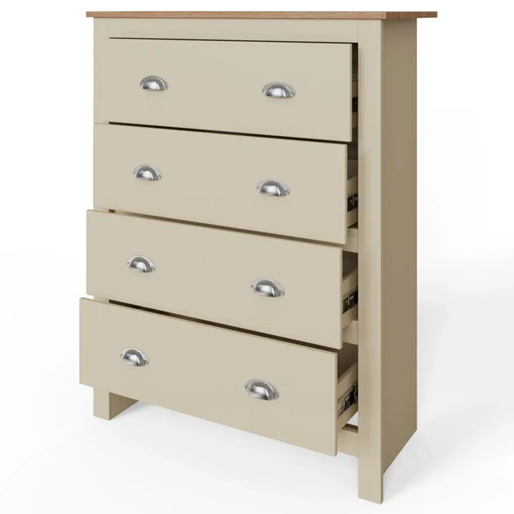 Lancaster 4 Piece Bedroom Furniture Set - Cream, Oak