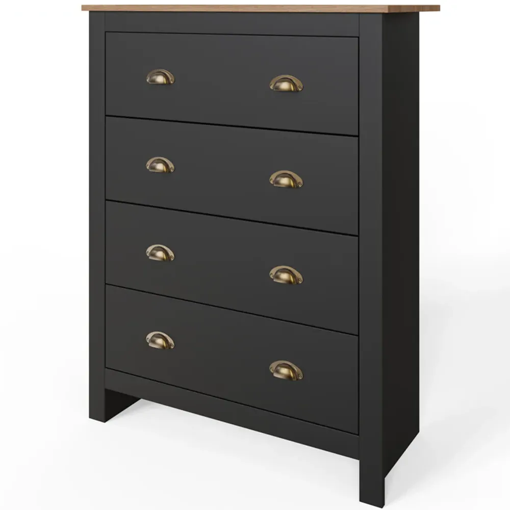 Lancaster 4 Piece Bedroom Set - Black, Oak