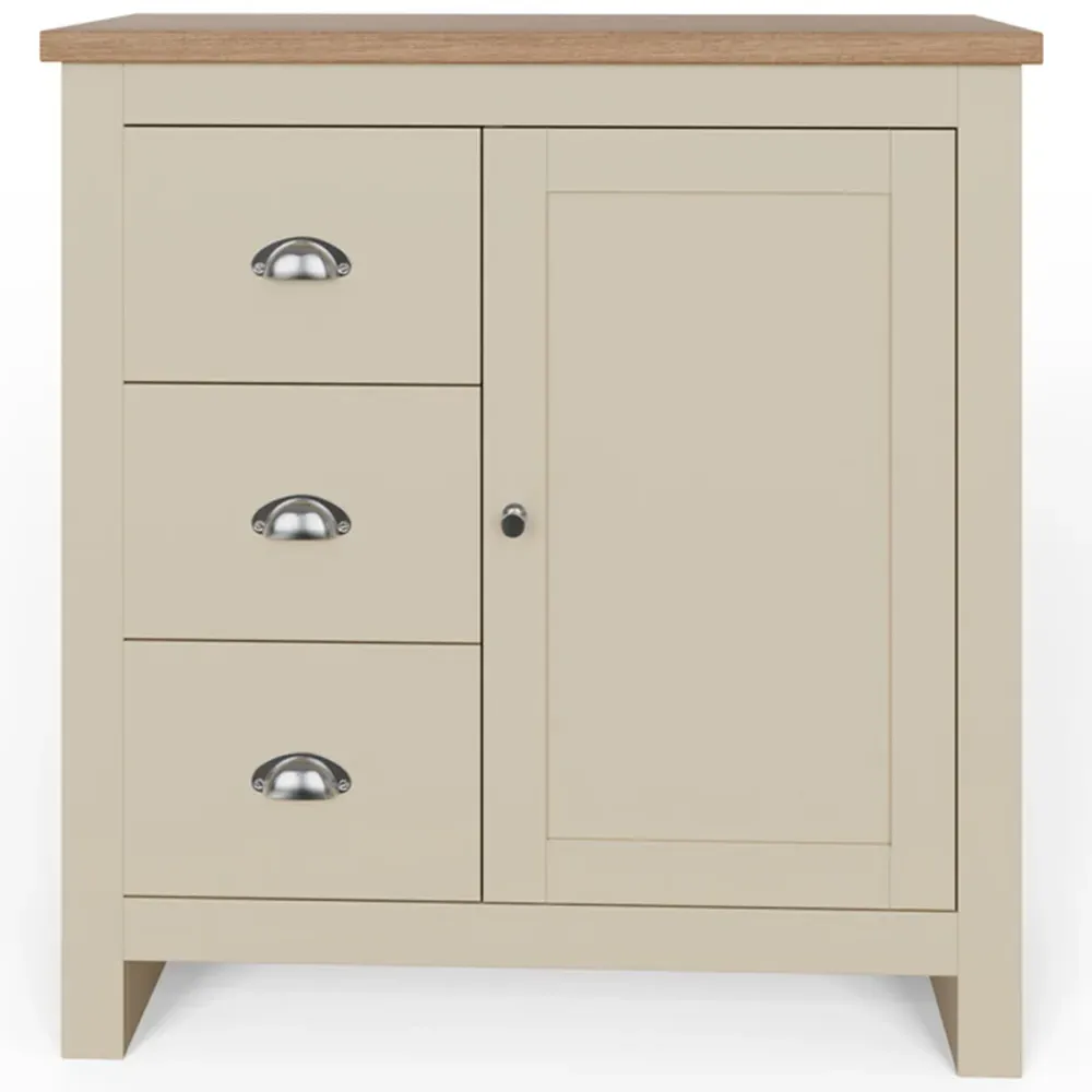 Lancaster Single Door 3 Drawer Sideboard - Cream, Oak