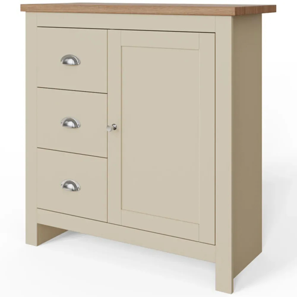 Lancaster Single Door 3 Drawer Sideboard - Cream, Oak