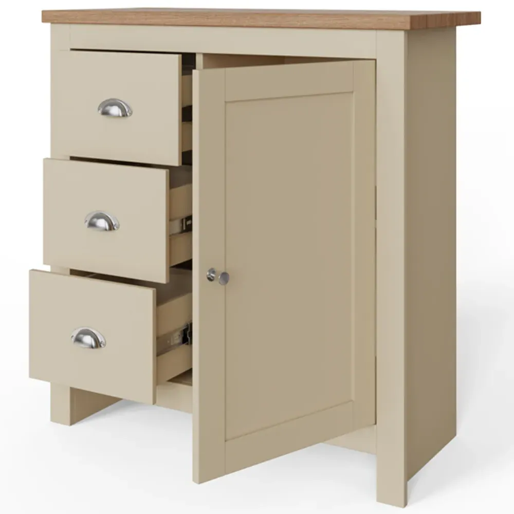 Lancaster Single Door 3 Drawer Sideboard - Cream, Oak