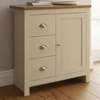 Lancaster Single Door 3 Drawer Sideboard - Cream, Oak