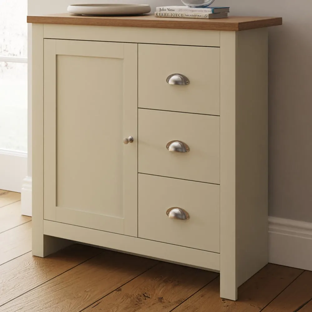 Lancaster Single Door 3 Drawer Sideboard - Cream, Oak