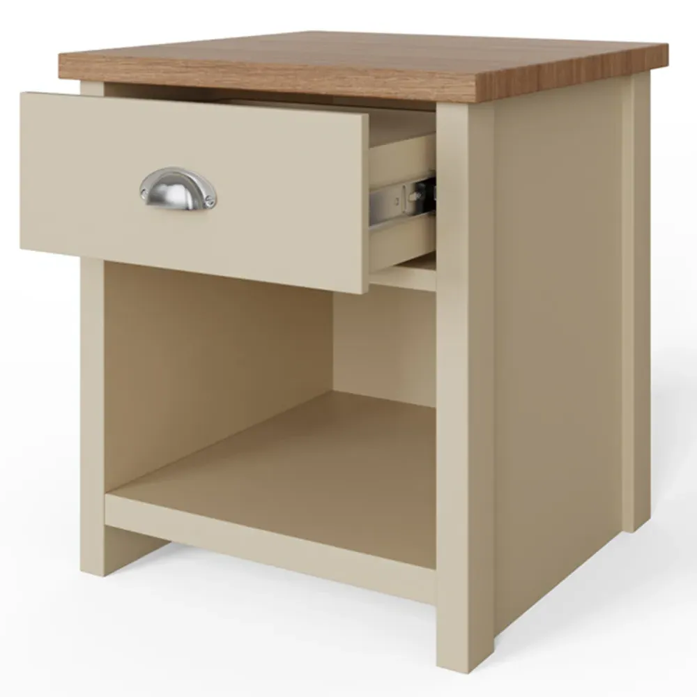 Lancaster Single Drawer Lamp Table - Cream, Oak
