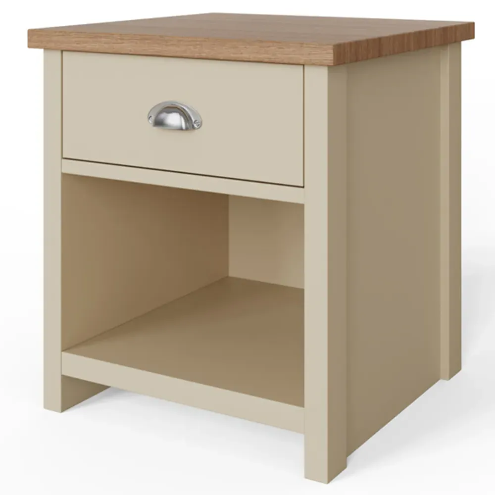 Lancaster Single Drawer Lamp Table - Cream, Oak