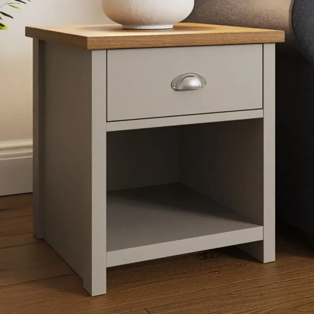 Lancaster Single Drawer Lamp Table - Grey, Oak