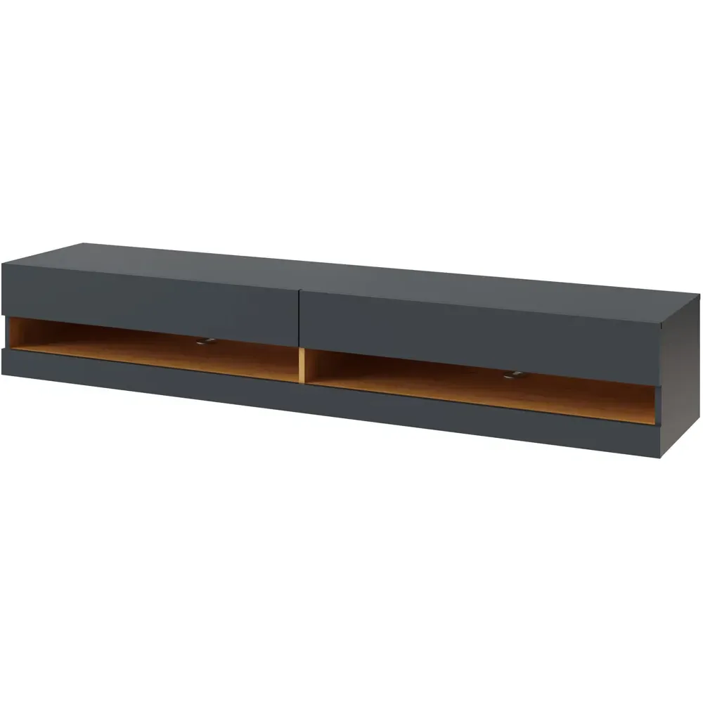 Leon 2 Shelf Wall TV Unit with LED - Anthracite, Oak