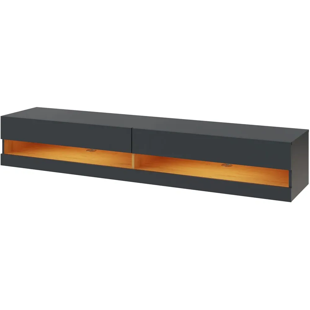 Leon 2 Shelf Wall TV Unit with LED - Anthracite, Oak