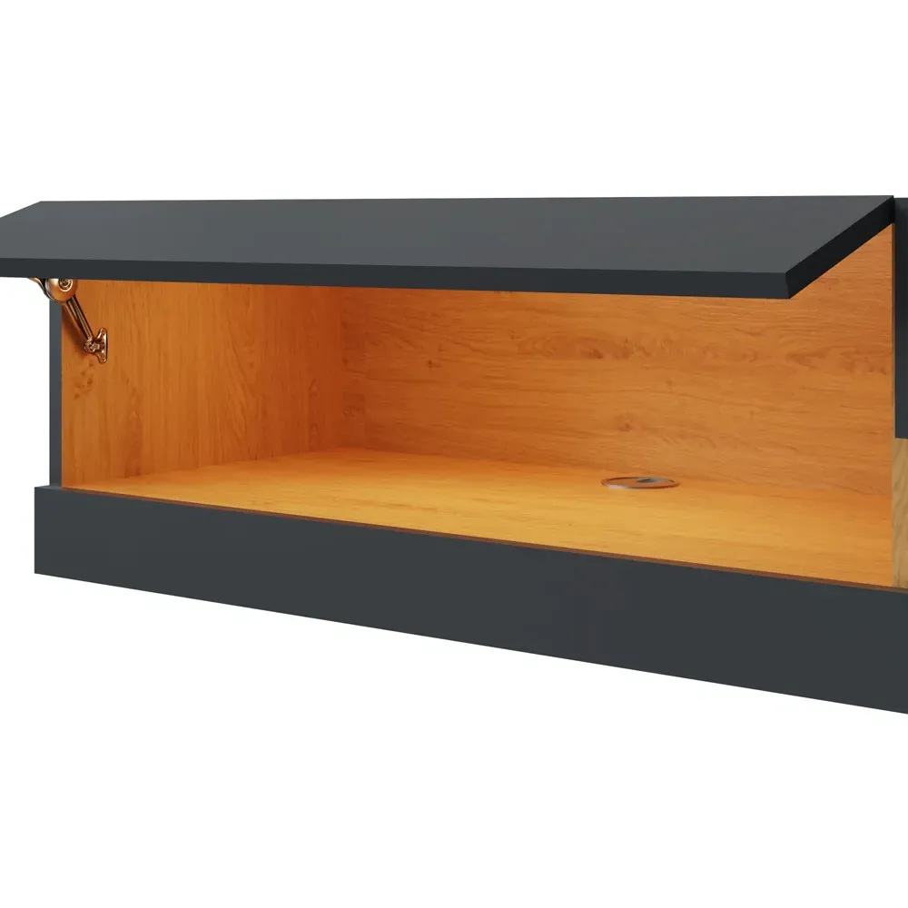 Leon 2 Shelf Wall TV Unit with LED - Anthracite, Oak