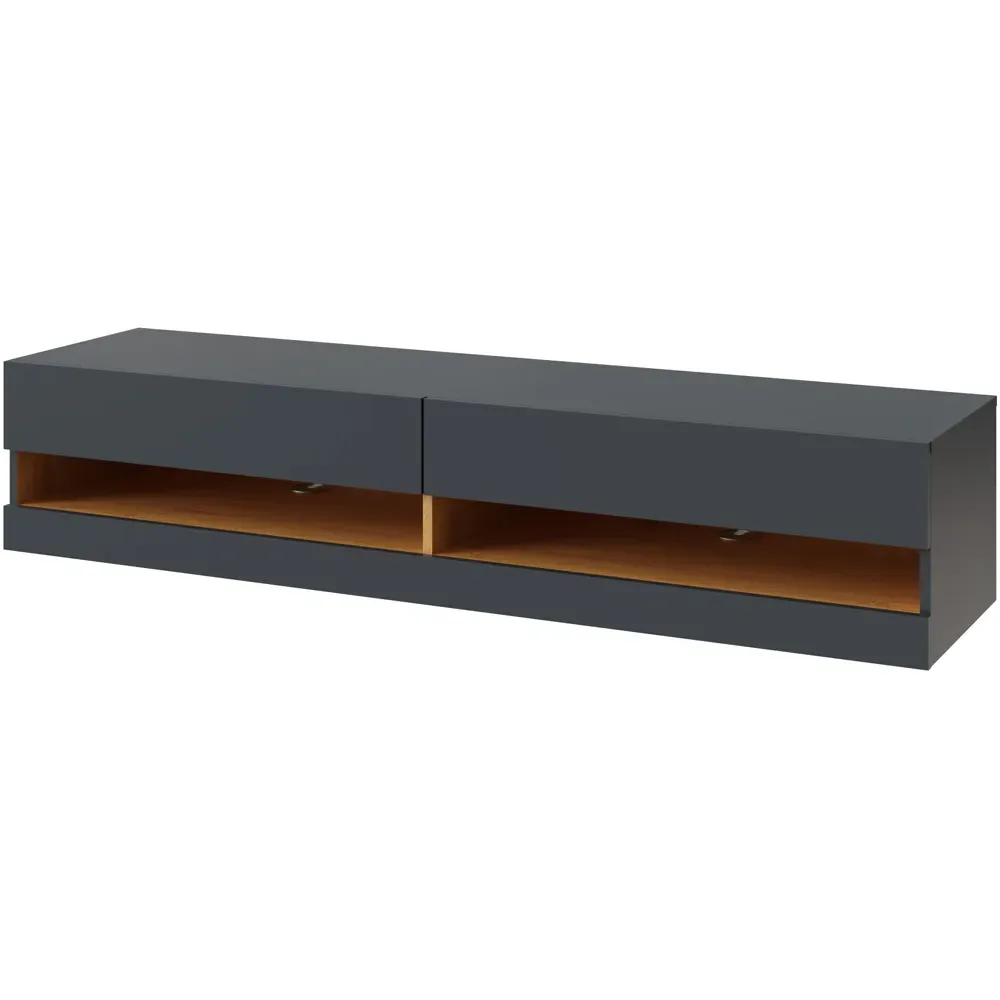 Leon 2 Shelf Wall TV Unit with LED - Anthracite, Oak
