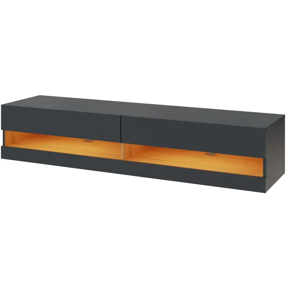Leon 2 Shelf Wall TV Unit with LED - Anthracite, Oak