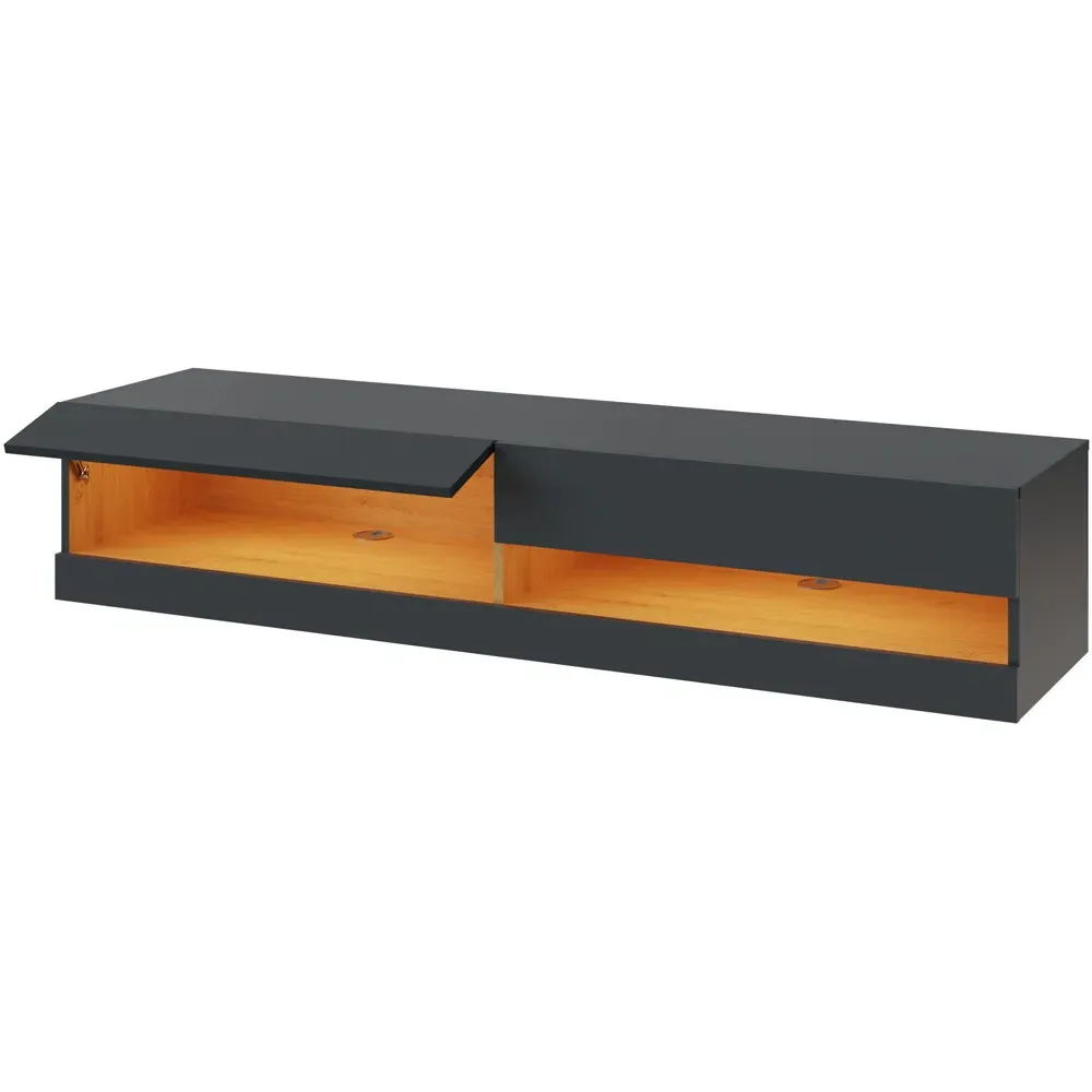Leon 2 Shelf Wall TV Unit with LED - Anthracite, Oak