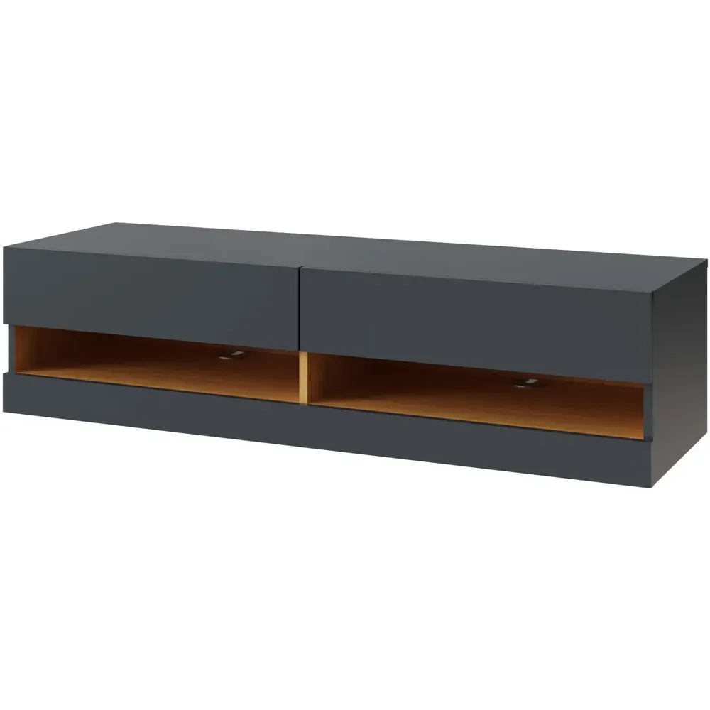 Leon 2 Shelf Wall TV Unit with LED - Anthracite, Oak