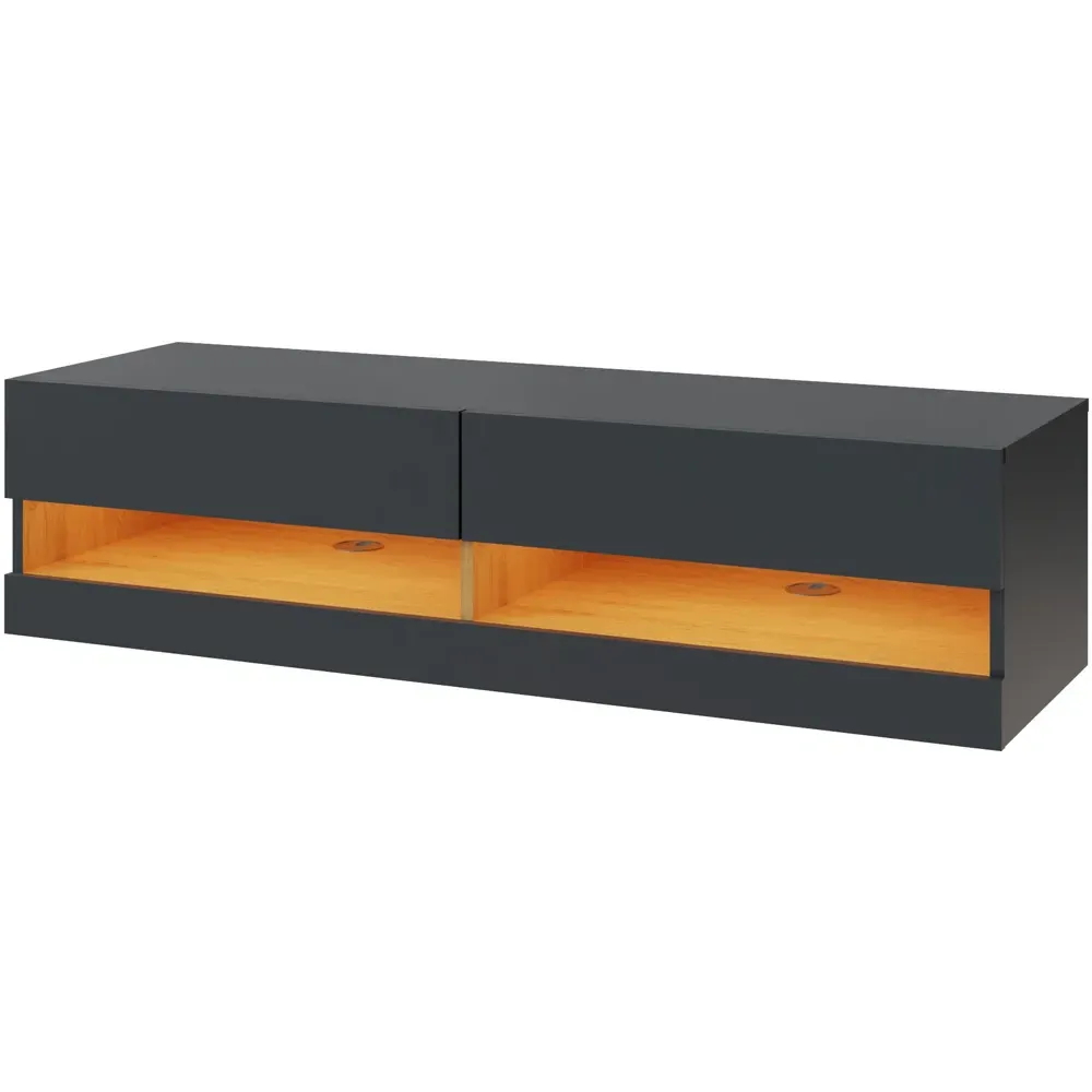 Leon 2 Shelf Wall TV Unit with LED - Anthracite, Oak
