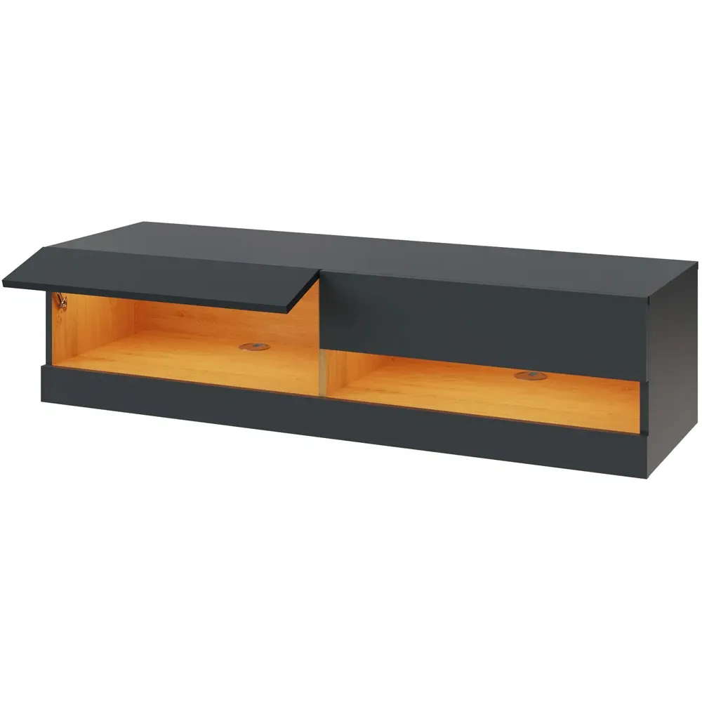 Leon 2 Shelf Wall TV Unit with LED - Anthracite, Oak