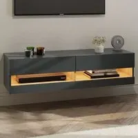 Leon 2 Shelf Wall TV Unit with LED - Anthracite, Oak
